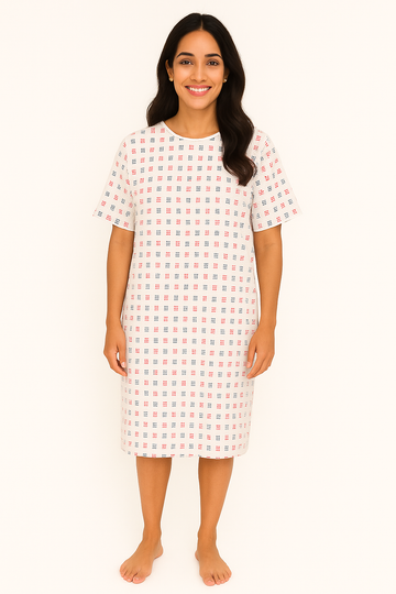 Patient Gown Unisex - Back Open - OT/ICU Gowns Red and Black Dot