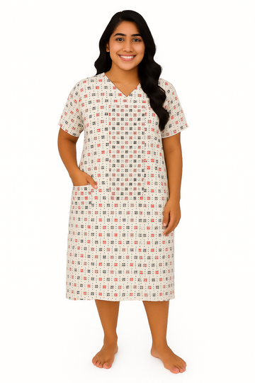 Patient Gown Unisex - Back Open - OT/ICU Gowns Red and Black Dot