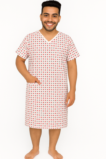 Patient Gown Unisex - Back Open - OT/ICU Gowns Red and Black Dot