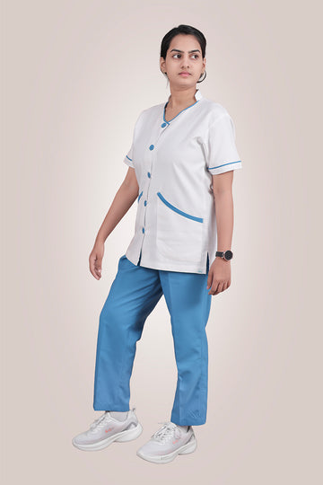 Female Nurse Uniform NU6 - White & Teal
