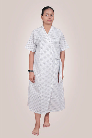 Patient Gown Unisex ( Front Open) - Blue and Black Dot