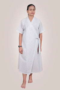Patient Gown Unisex ( Front Open) - Blue and Black Dot