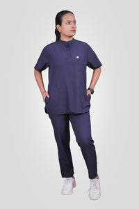 Classic Women's High-Neck Collar Scrub - Navy Blue