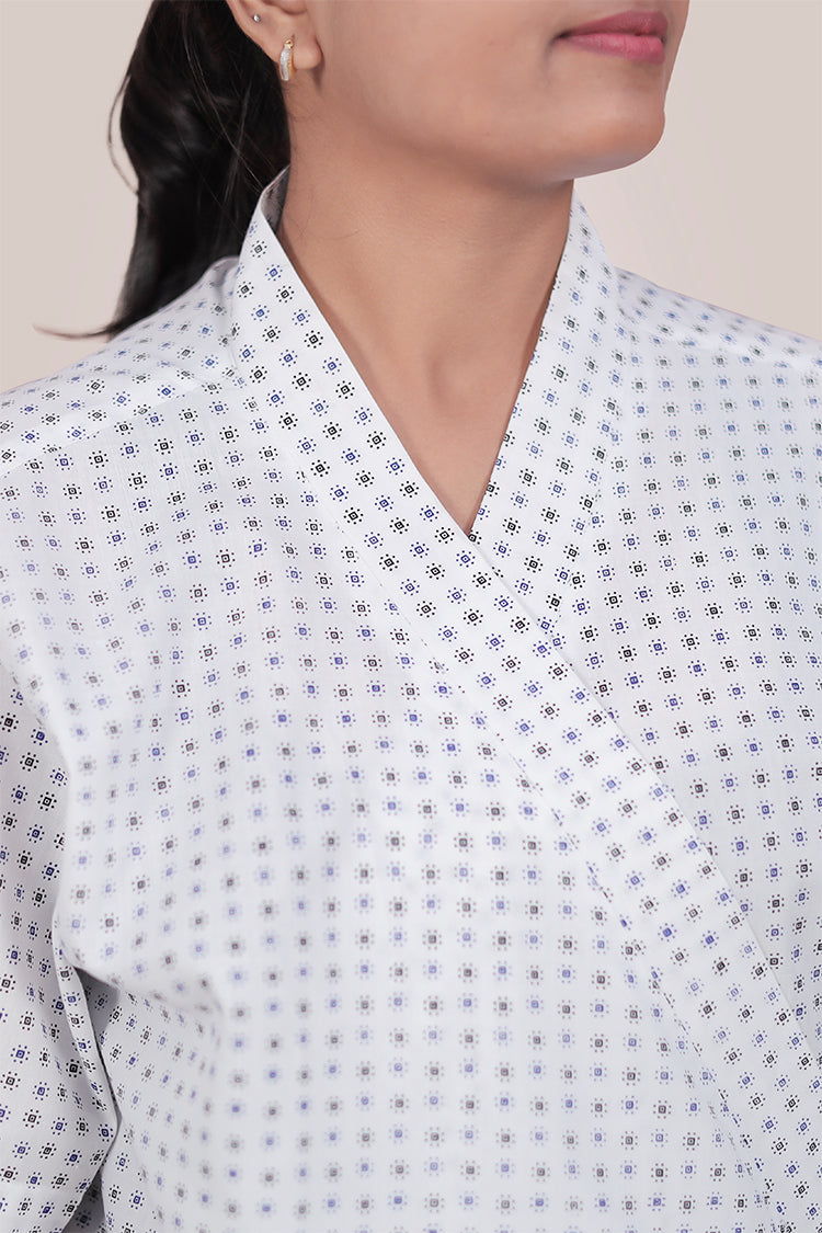 Patient Gown Unisex ( Front Open) - Blue and Black Dot