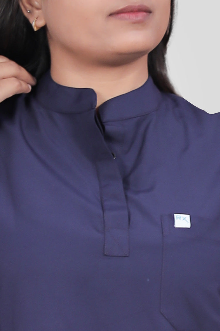 Classic Women's High-Neck Collar Scrub - Navy Blue
