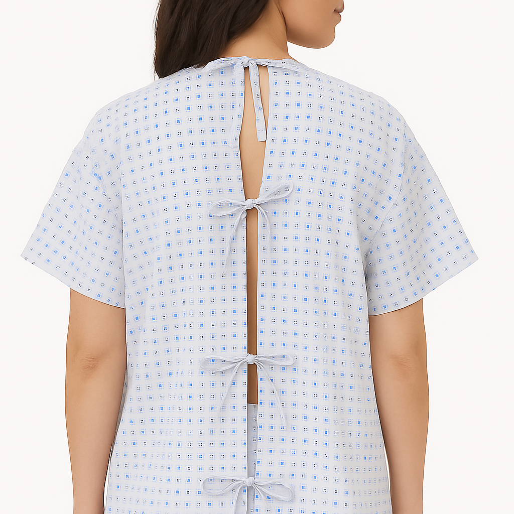 Patient Gown Unisex - Back Open - OT/ICU Gowns - Black & Blue Dot
