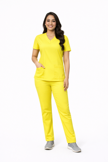 Classic Women's V-Neck Scrubs - Lemon