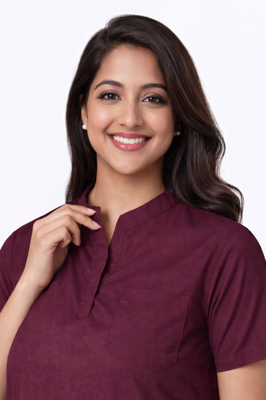 Classic Women's High-Neck Collar Scrub - Burgandy