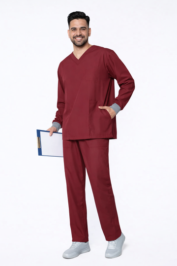 Classic Men's Longsleeves Scrub - Burgandy