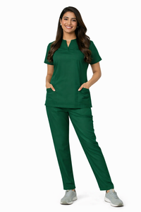 Classic Women's High-Neck Collar Scrub - Forest Green
