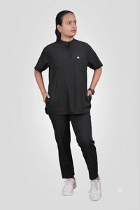 Classic Women's High-Neck Collar Scrub - Black
