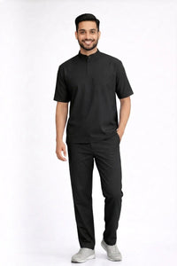 Classic Men's High-Neck Collar Scrub - Black