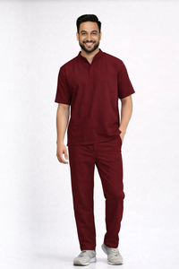 Classic Men's High-Neck Collar Scrub - Burgandy