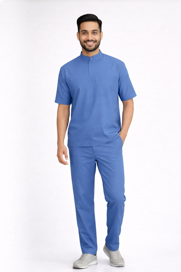 Classic Men's High-Neck Collar Scrub - Ceil Blue