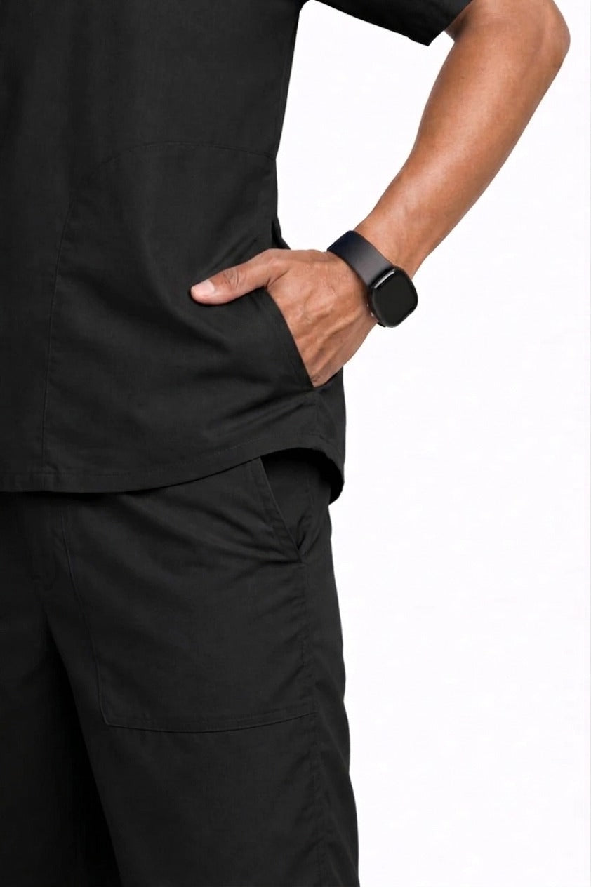 Classic Men's High-Neck Collar Scrub - Black