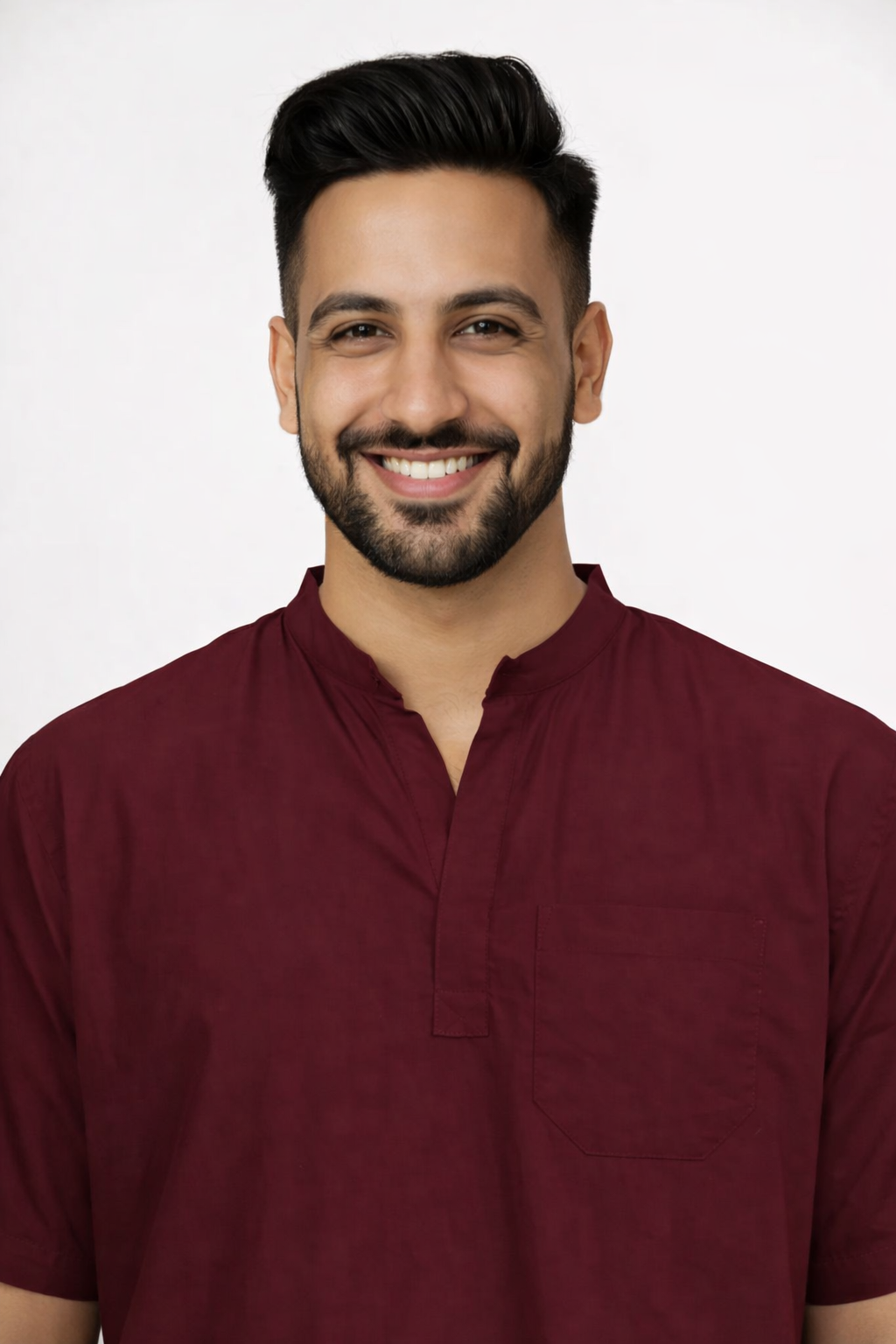 Classic Men's High-Neck Collar Scrub - Burgandy