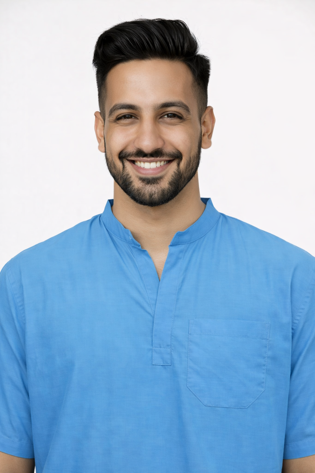 Classic Men's High-Neck Collar Scrub - Ceil Blue