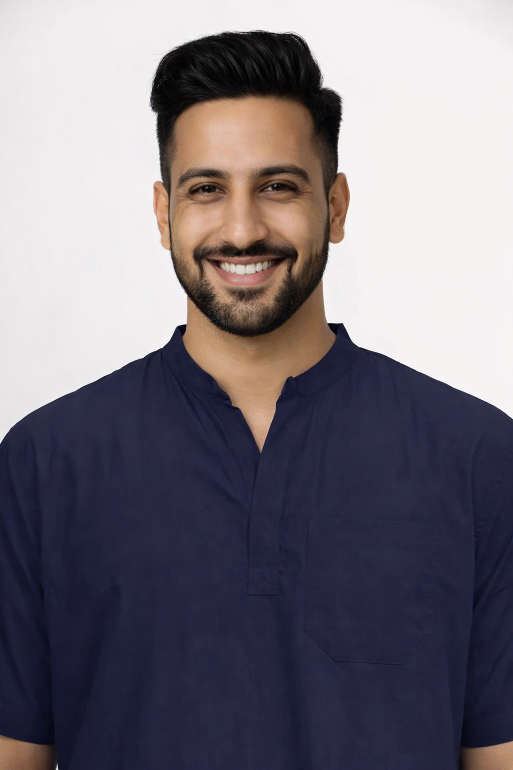 Classic Men's High-Neck Collar Scrub - Navy Blue