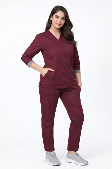 Classic Women's Longsleeves Scrub - Burgandy