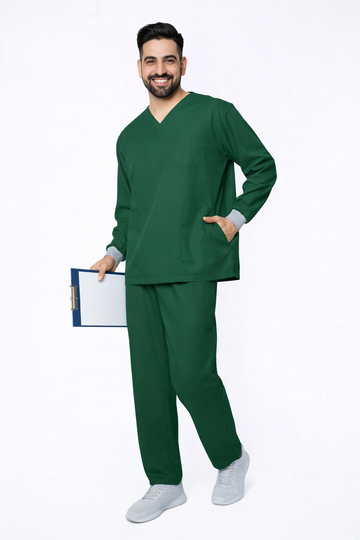 Classic Men's Longsleeves Scrub - Forest Green