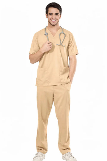 MedFlex Men's V-Neck 4X Stretch Scrubs Type D1 - Warm Beige