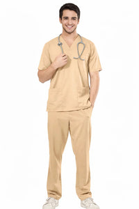 MedFlex Men's V-Neck 4X Stretch Scrubs Type D1 - Warm Beige