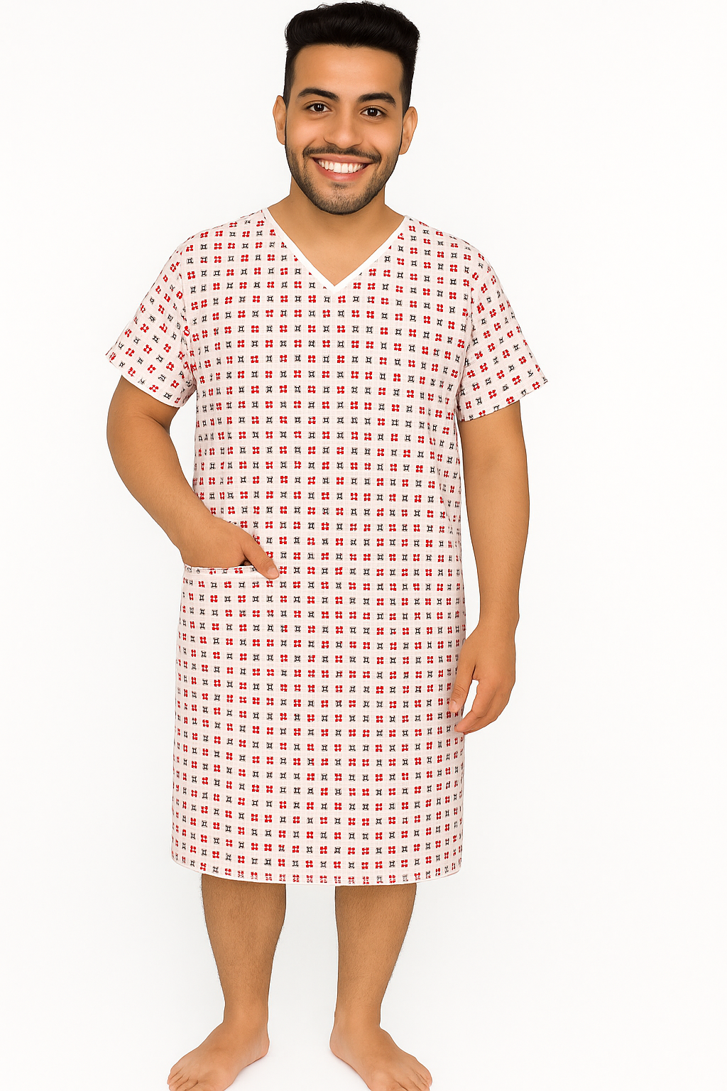 Patient Gown Unisex - Back Open - OT/ICU Gowns Red and Black Dot