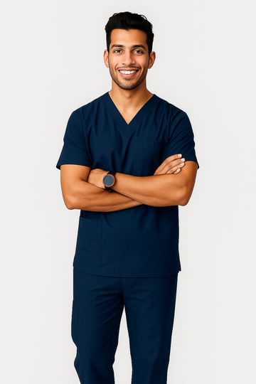 Classic Men's V-Neck Scrubs - Navy Blue