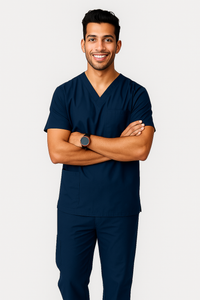 Classic Men's V-Neck Scrubs - Navy Blue