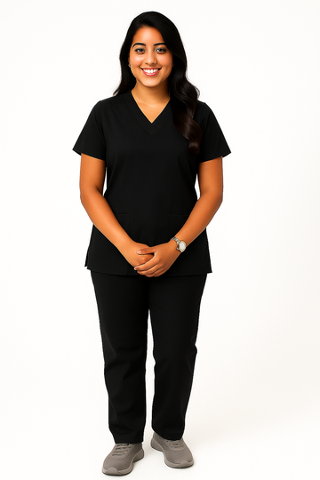 Classic Women's V-Neck Scrubs - Black