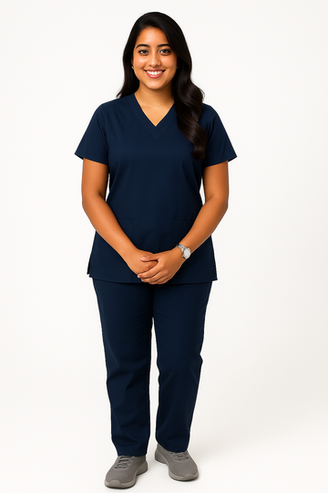 Classic Women's V-Neck Scrubs - Navy Blue