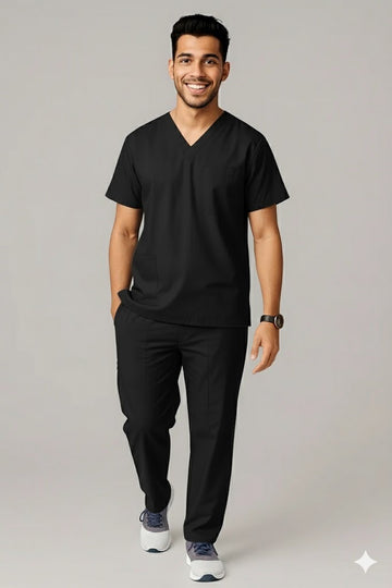 Classic Men's V-Neck Scrubs - Black