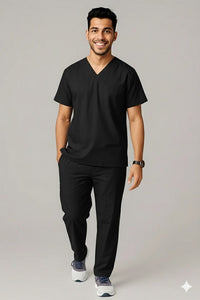 Classic Men's V-Neck Scrubs - Black