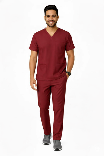 Classic Men's V-Neck Scrubs - Burgandy