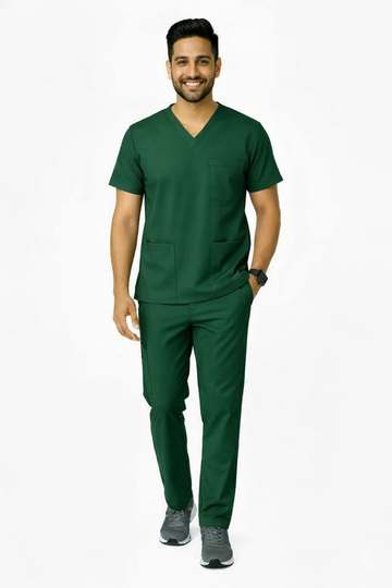 Classic Men's V-Neck Scrubs - Forest Green