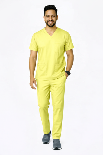 Classic Men's V-Neck Scrubs - Lemon