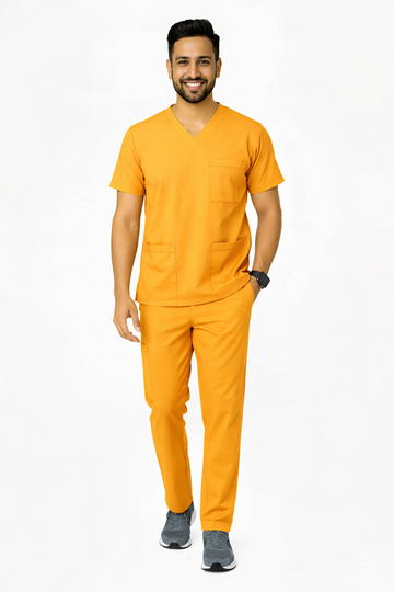 Classic Men's V-Neck Scrubs - Mango