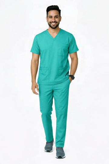 Classic Men's V-Neck Scrubs - Torquise Green