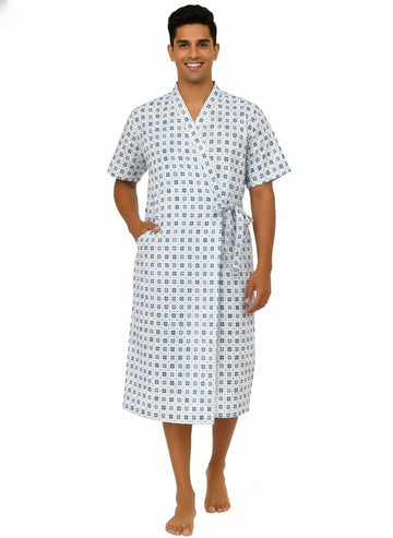 Patient Gown Unisex ( Front Open) - Blue and Black Dot