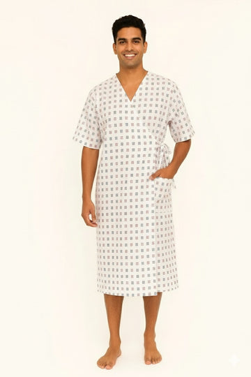 Patient Gown Unisex ( Front Open) - Red and Black Dot