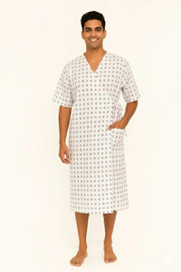 Patient Gown Unisex ( Front Open) - Red and Black Dot