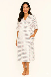 Patient Gown Unisex ( Front Open) - Red and Black Dot