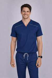 MedFlex Men's V-Neck 4X Stretch Scrubs Type D3 - Clinical Navy