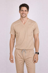MedFlex Men's V-Neck 4X Stretch Scrub Type D2 - Warm Beige