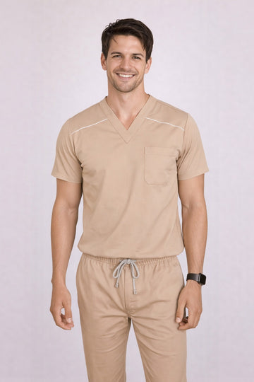 MedFlex Men's Dual 4X Stretch Scrubs Type D5 - Warm Beige