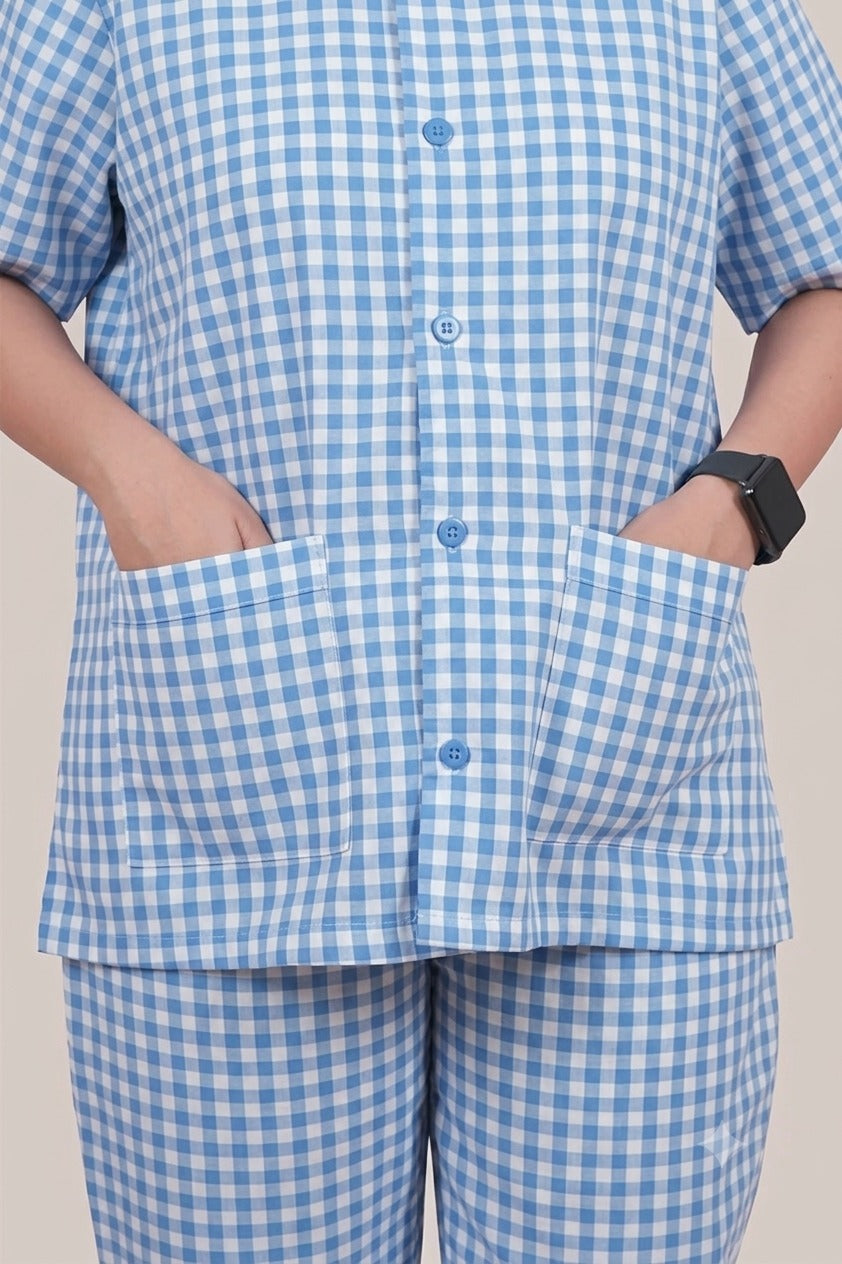 Patient Gown Unisex (TOP & PANT) - Blue Checks
