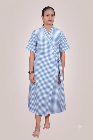 Patient Gown Unisex ( Front Open) - Blue Checks