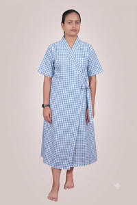 Patient Gown Unisex ( Front Open) - Blue Checks
